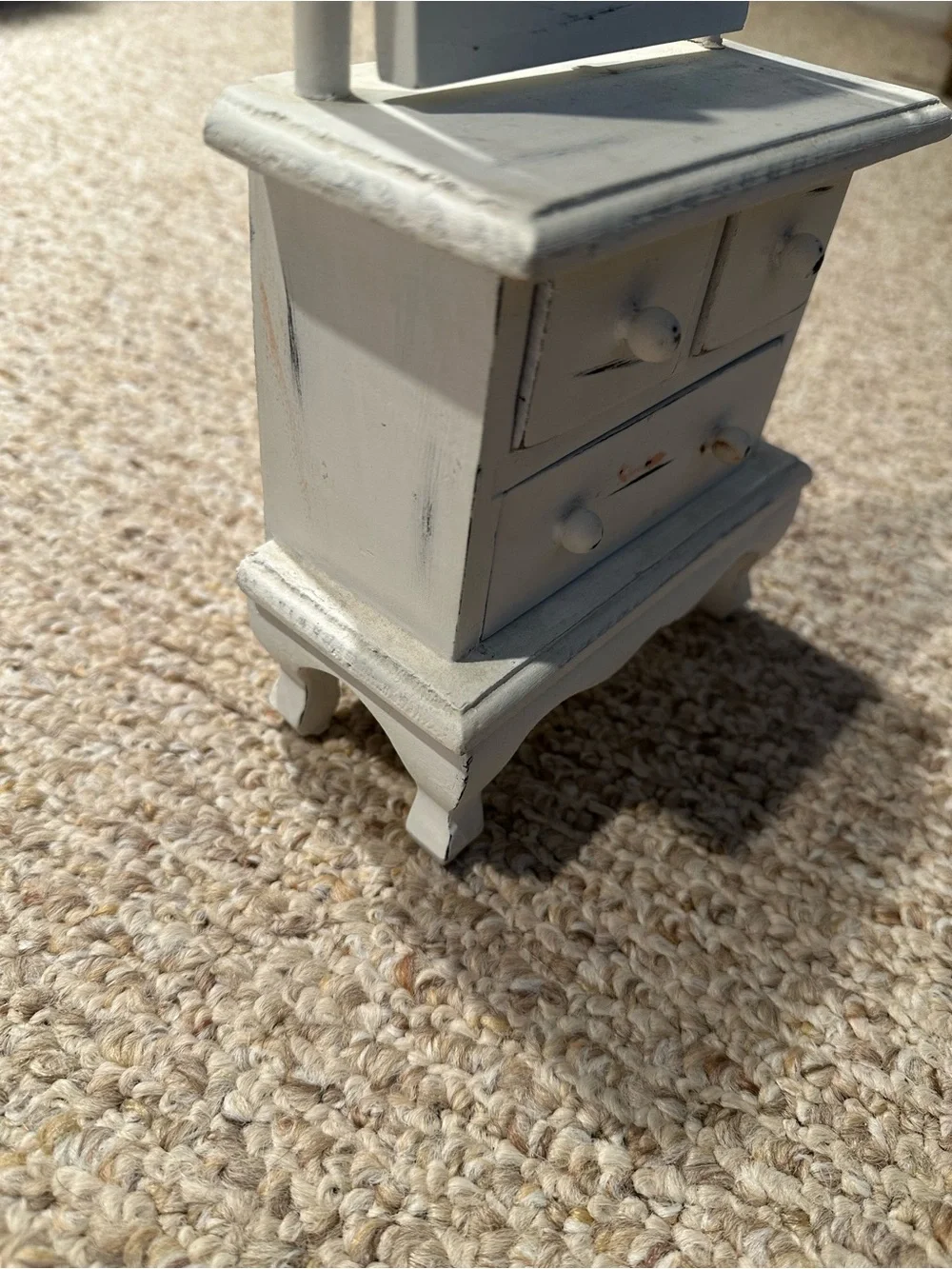 White Wooden Vanity “Dollhouse Style”Jewelry Box with Frame